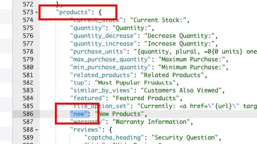Edit language new products heading text