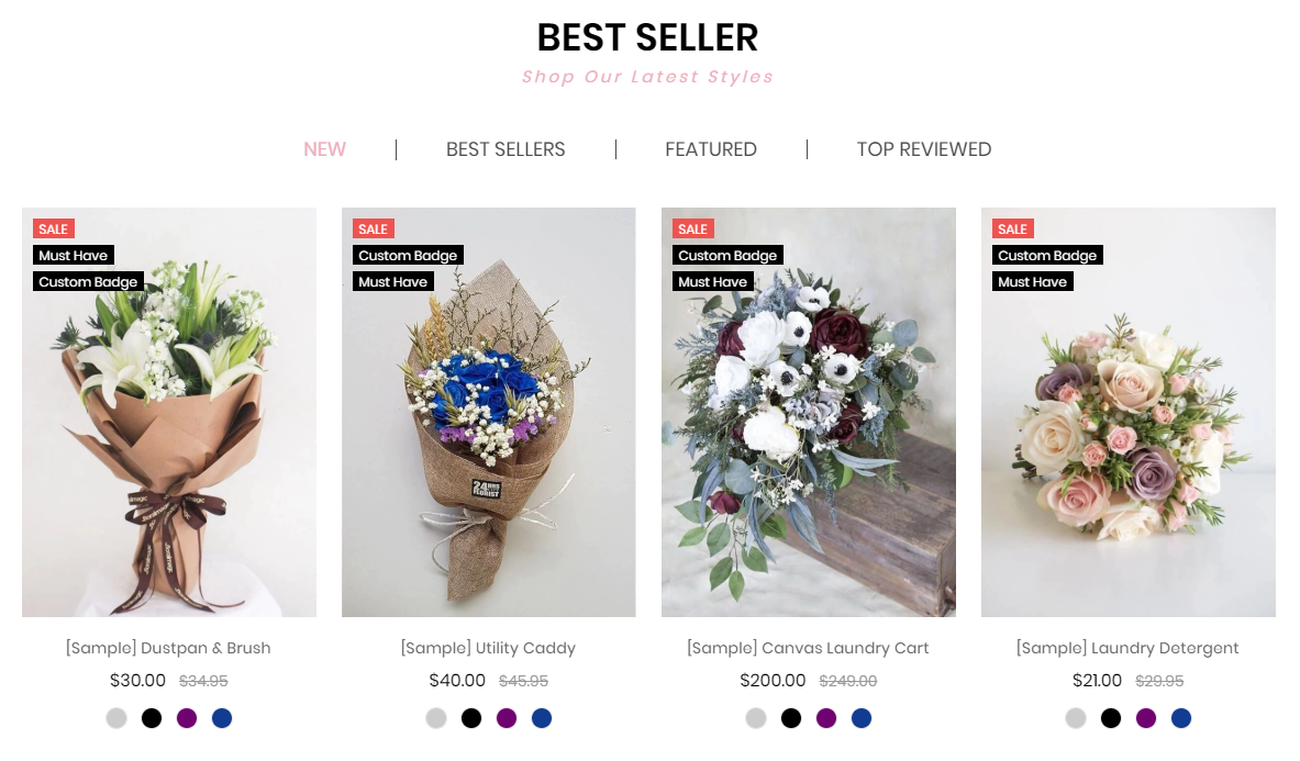 Feellio Flowers Products tab Section