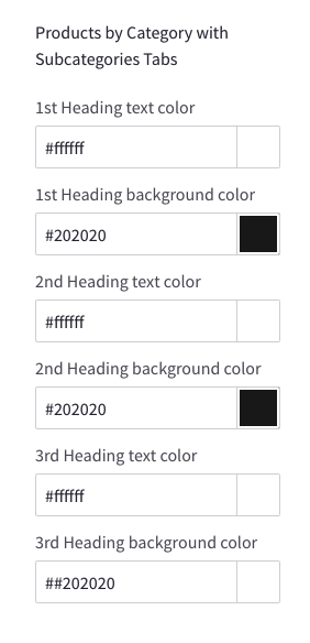 Edit colors of products by category sub tabs