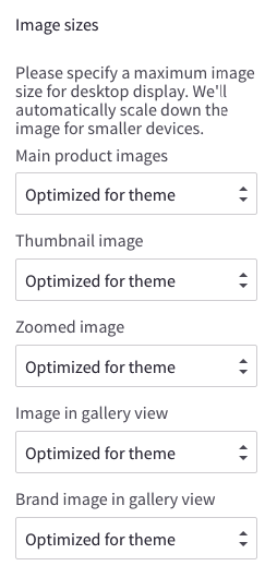 Theme Editor Image Sizes options