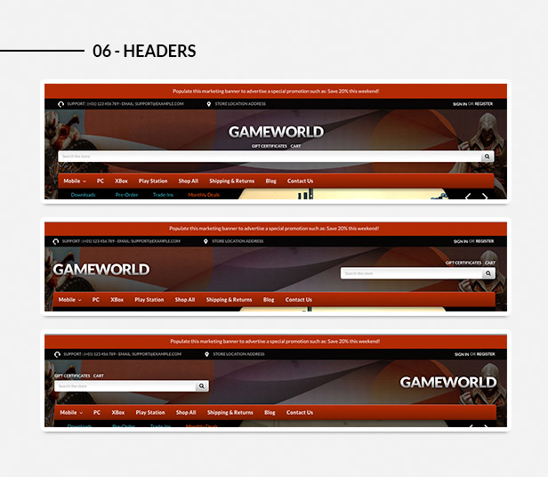 Various headers styles