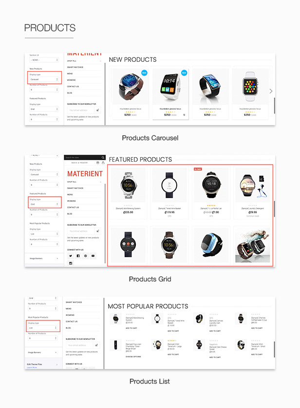 Products grid list carousel
