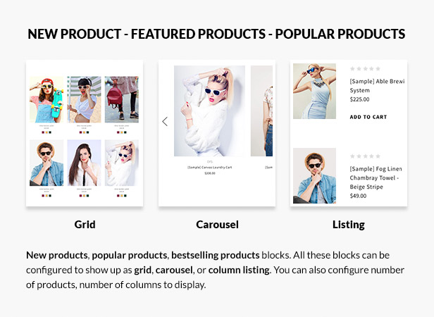 New products, featured products, bestselling products