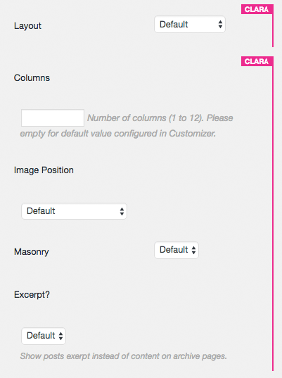 Category extra options