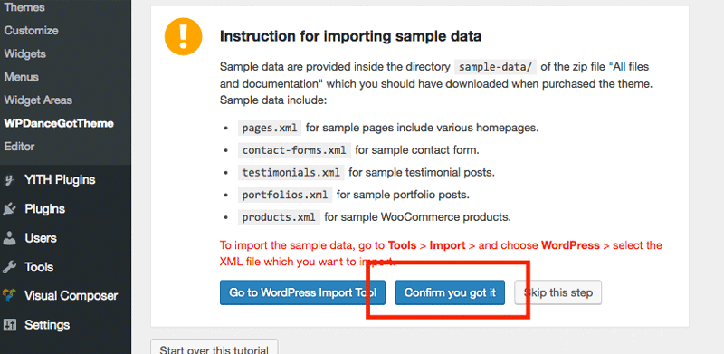 Confirm imported sample data