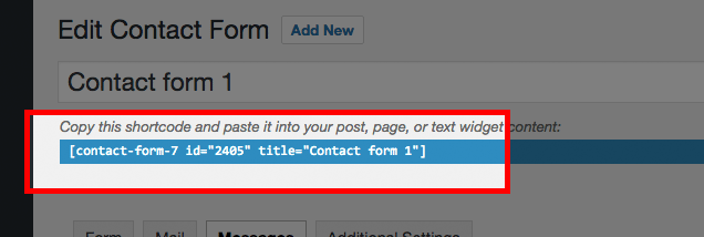 Contact form shortcode